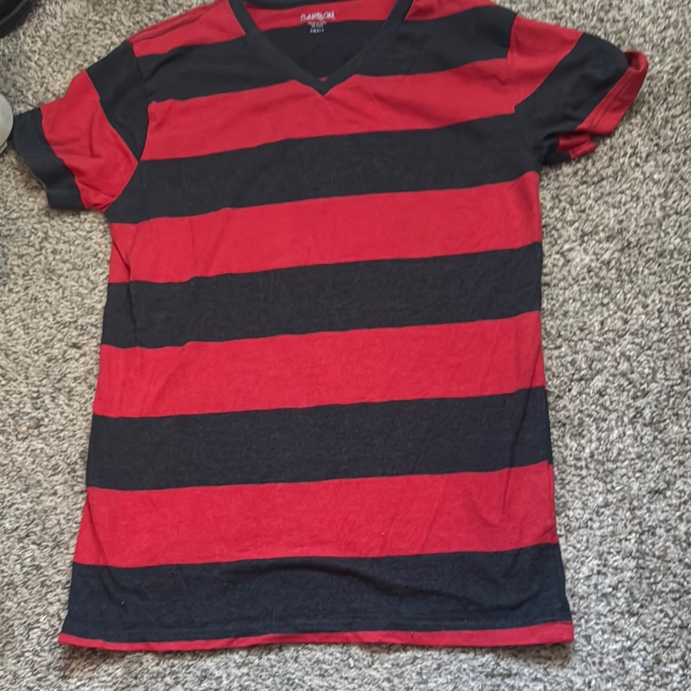Carbon Red and Black Striped Short Sleeve Tee